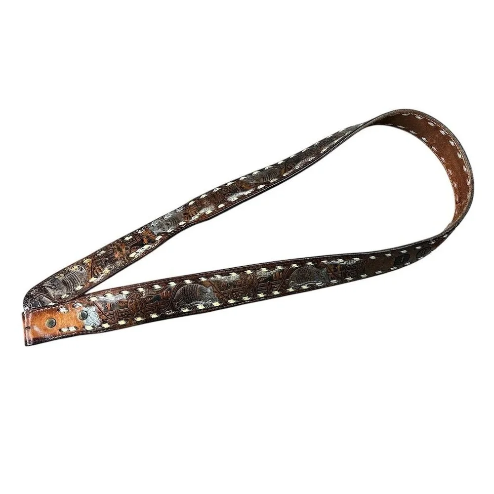 Vintage Embossed Leather‎ Western Belt Brown David